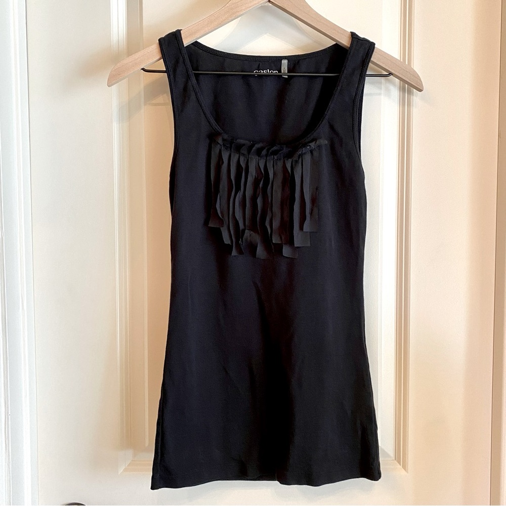 Caslon Fitted Black Tank w/ Modern Ruffle Detail (S)